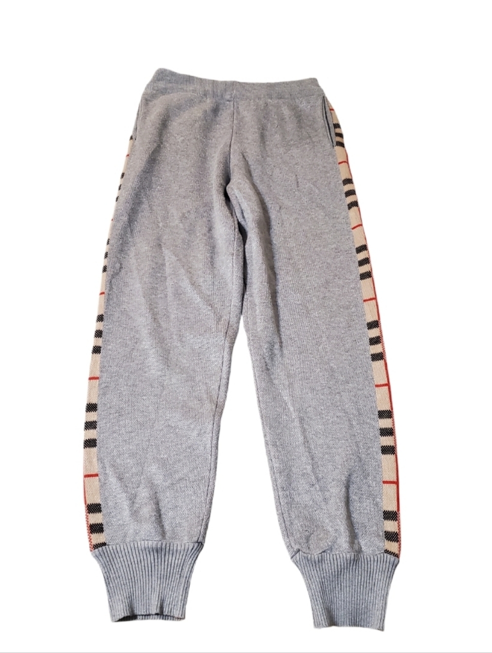 Burberry Women's Gray Check Trim Cotton Jogger Pants Small